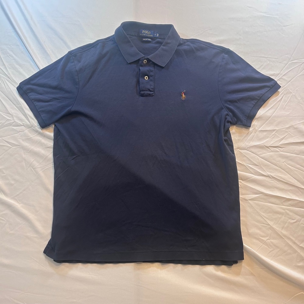 Polo Ralph Lauren Men Navy Blue Pima Soft Touch Short Sleeve Polo Shirt Large